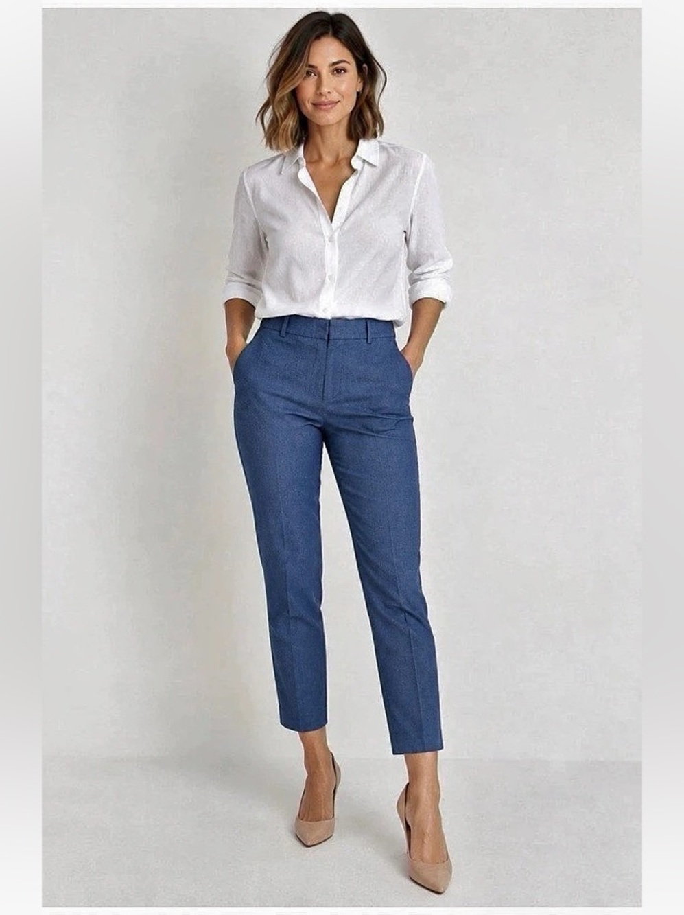 LOFT The Riviera Slim Straight Leg Cotton Pants in Blue Size 2 Like New
